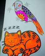 冯先生鸟猫纹身手稿
