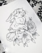 做幼教的徐先生兔子牡丹纹身手稿