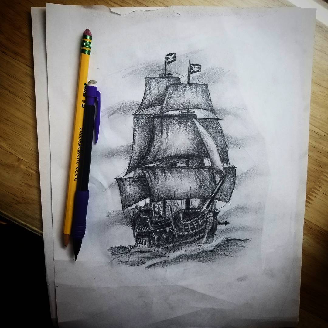 崔先生帆船纹身手稿