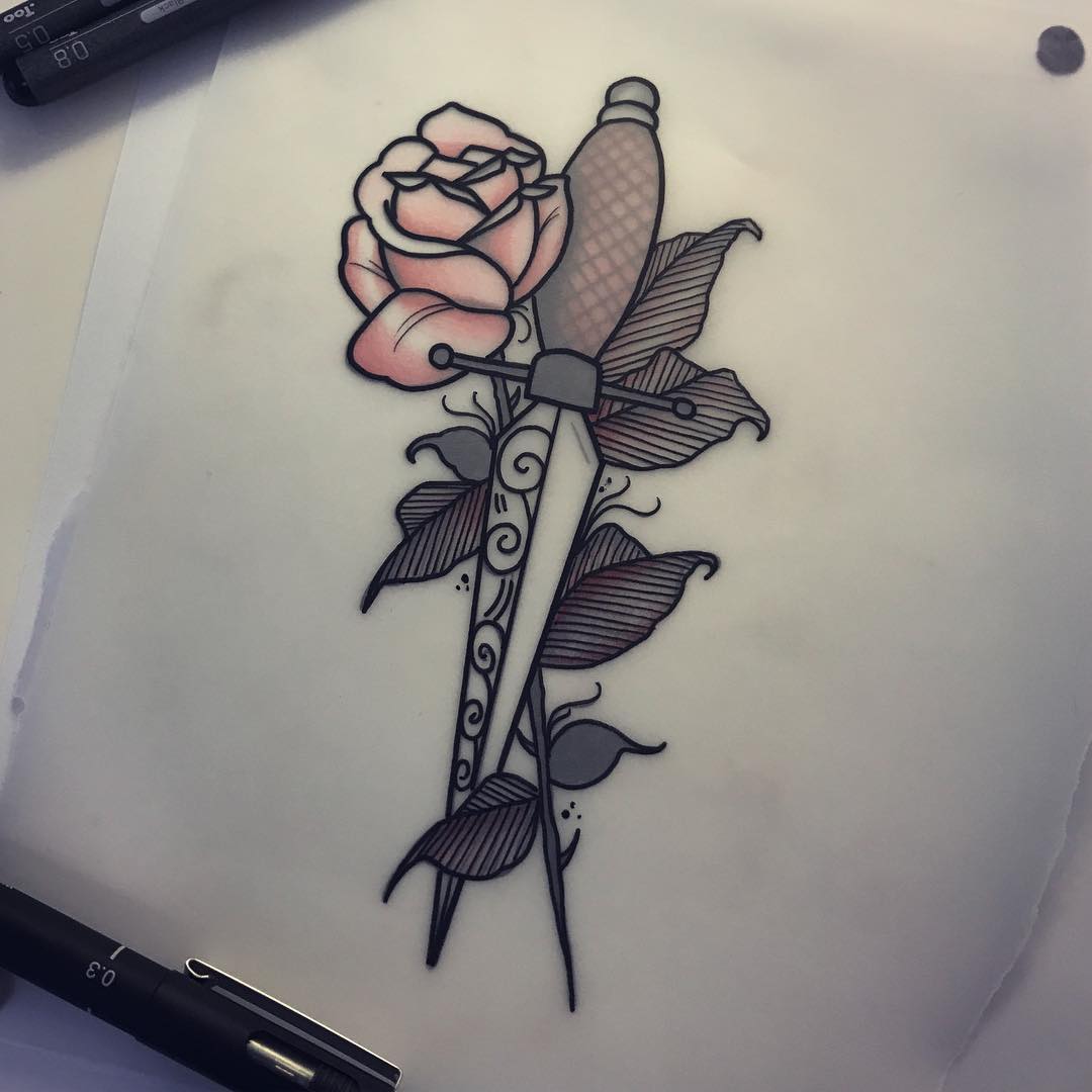 贡先生匕首玫瑰纹身手稿