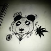 熊猫太阳花纹身手稿