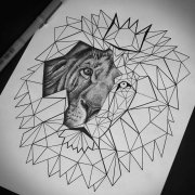 几何图形狮子纹身手稿